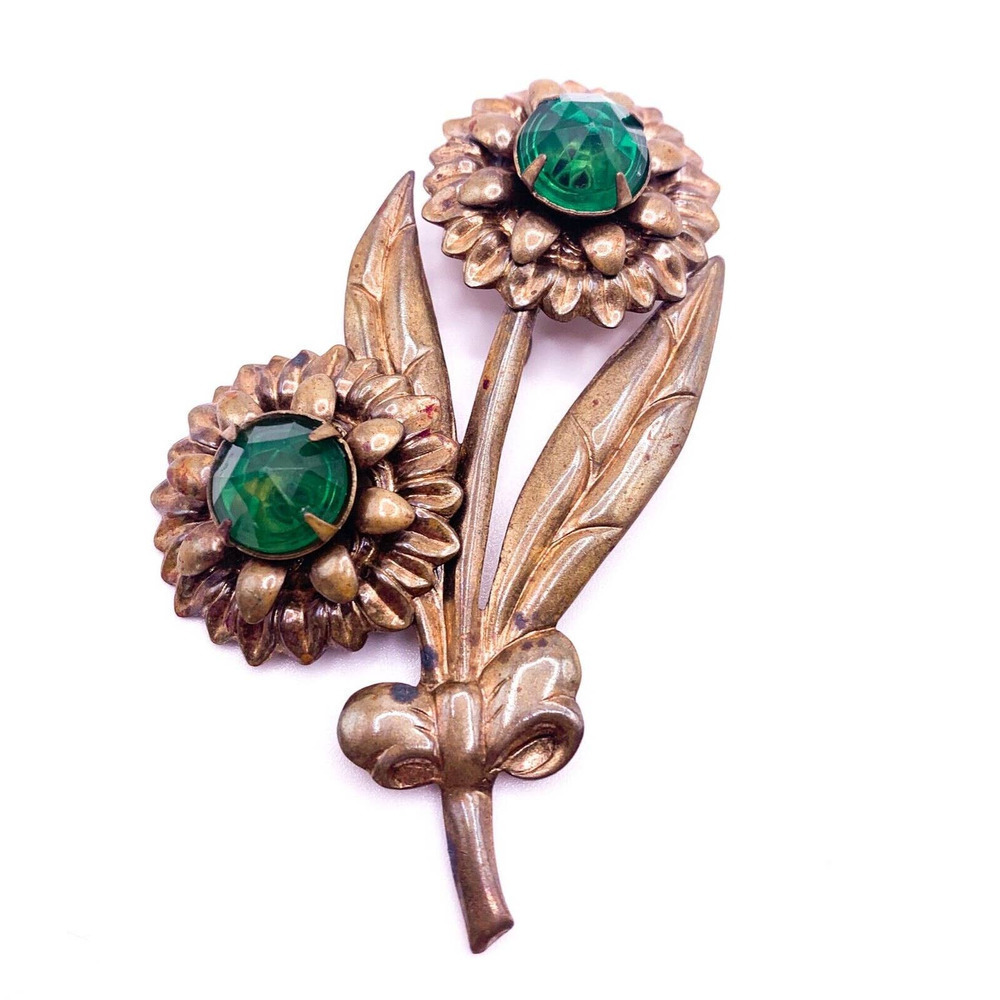 60s Brass Brooch Flower Pin Vintage Midcentury Floral